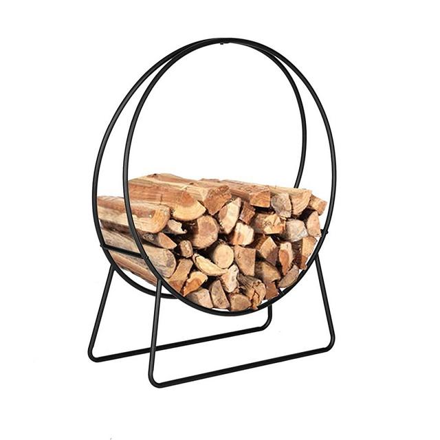 TUFFIOM 40-Inch Firewood Rack Heavy Duty Log Storage Round Hoop Holder Solid Anti-Rust Black Tubular Steel Wood Lumber Stacker Outdoor & Indoor for Fireplace Pit Patio Deck Porch