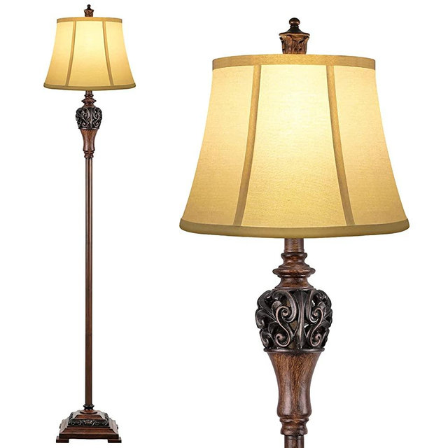 Vintage Floor Lamp for Living Room Traditional Farmhouse Tall Standing Lamp Mid-Century Antique Bedroom Pole Lamp with White Fabric Shade Rustic Bright Lighting Elegant Reading Lamp Retro Home Decor