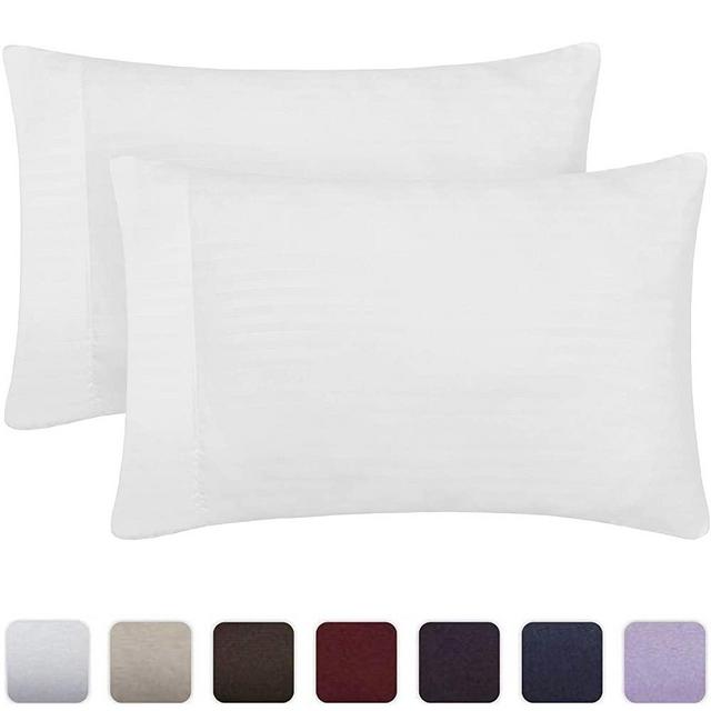 Mellanni Striped Luxury Pillowcase Set - Brushed Microfiber 1800 Bedding - Wrinkle, Fade, Stain Resistant - Hypoallergenic (Set of 2 King Size, Striped White)
