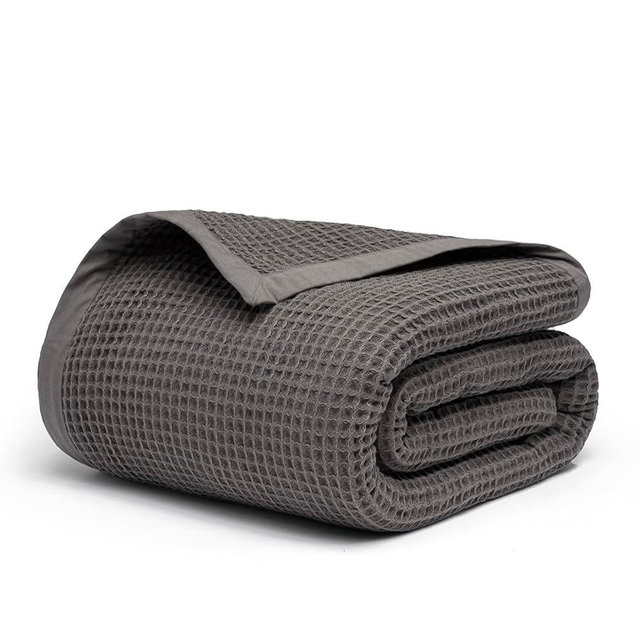 Salt Earth GOTS Certified 100% Organic Cotton Throw Blanket, 60" X 80" Waffle Blankets & Throws for Bed, Throw Blanket for Couch,Modern and Cozy Blanket,All Seasons, Comfy Soft Blanket(Charcoal Grey)