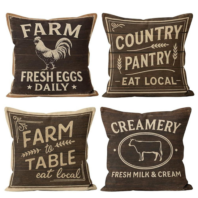 LMHCZD Farmhouse Rustic Throw Pillow Covers 18x18 Set of 4, Country Kitchen Milk Cow Rooster Pillowcase Decoration Cushion Case for Couch Sofa Bedroom Living Room Outdoor Decor