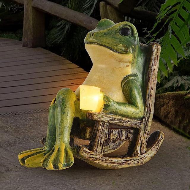 FOXMIS Miniature Frog Garden Statue Summer Home Decor Fairy Garden Accessories Outdoor Indoor Solar Garden Frog Decor Art Housewarming Gift for Patio, Balcony, Yard, Lawn Ornament,3.89"x2.36"x3.93"