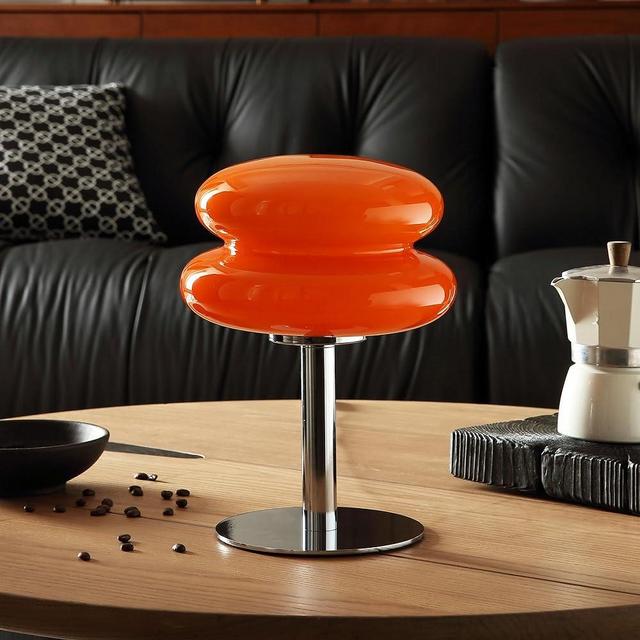 Glivpny Glass Bedside Table Lamp,Mid Century Modern Table Lamp for Nightstand, 3-Color Options Egg Tart Lamp, Retro Cute Desk Lamp,Small LED Lamp for Bedroom Living Room (Orange)