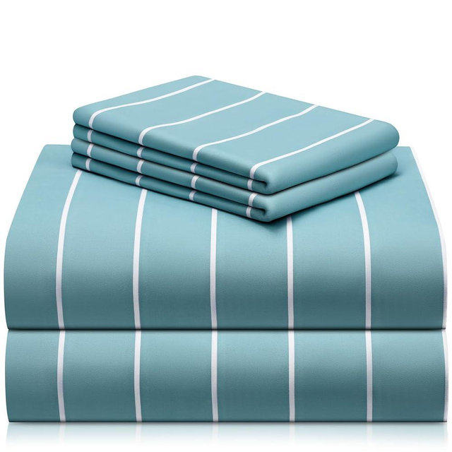 LuxClub 4 PC King Size Sheet Set Bed Sheets, Breathable Luxury Deep Pockets Wrinkle Free Cooling Sheets Machine Washable Hotel Bedding (King, Striped Light Blue)