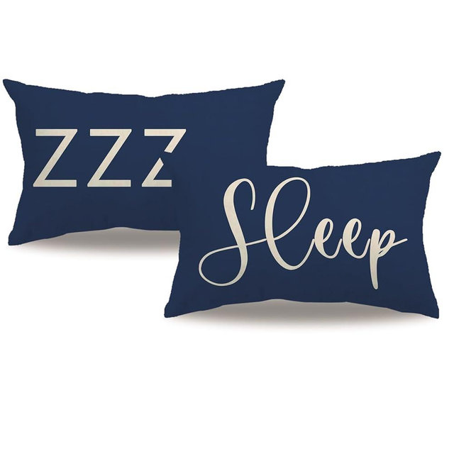 Set of 2 Farmhouse Sleep Lumbar Pillow Covers Double-Sided Printed Rustic Navy Blue Home Decorative Rectangular/Waist Cushion Cover 12”×20”for Housewarming Gifts, Love Gifts(Navy Blue)
