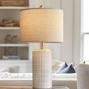 PoKat 23'' Bedside Table Lamp for Bedroom Nightstands, Birthday Gifts for Women Mom, House Warming Gifts New Home Decor, Ceramic Desk Lamp for Living Room, White Modern Bedroom Lamp