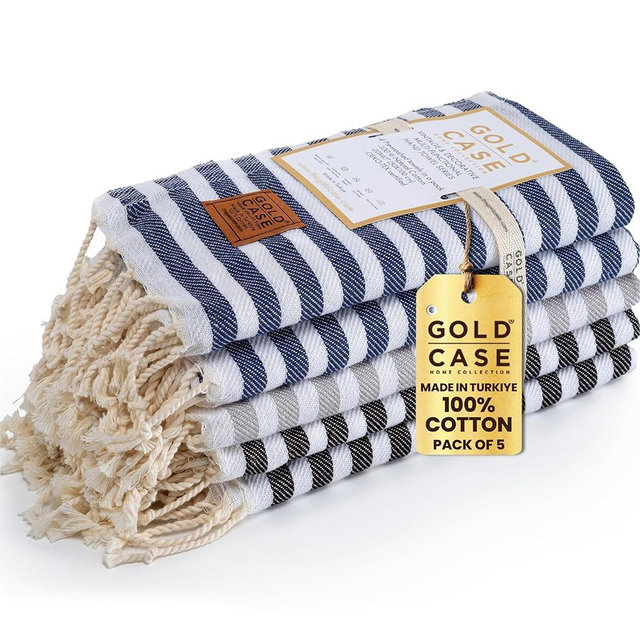 GOLD CASE HOME COLLECTION Myra Turkish Hand Towels for Bathroom Set of 5-100% Cotton Luxury Decorative Towels - Kitchen & Hotel Hand Towel for Spa, Face, Tea & Dishcloth - 20 x 40, Multi Dark