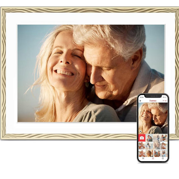 Digital Picture Frame, 10.1'' Frameo Digital Frame Wifi, 32GB Memory, 1280*800 HD Touch Screen Digital Photo Frame, Wall Mountable, Share Instantly, Anniversary, Birthday Gifts for Women, Mom, Golden