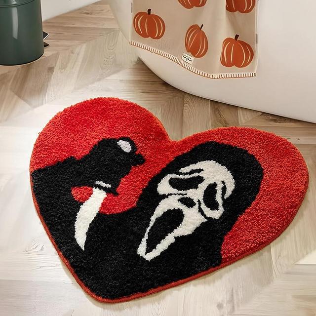 TANVILL Halloween Bathroom Rugs Black Red Orange Bath Mat Non Slip, Nightmare Before Christmas Halloween Home Decor, Funny Skull Bath Rugs Absorbent Washable Spooky Gifts