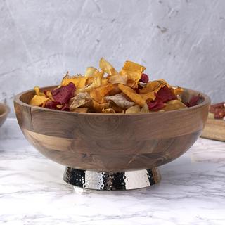 Hammersmith Wooden Bowl with Metal Hammered Base