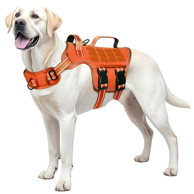Dog Harness for Large Dogs Heavy Duty, No Pull Tactical Dog Harness with Molle System, Easy On and Off Service Dog Vest, Breathable Padded, Adjustable Reflective Pet Vest for Walking Hiking Training