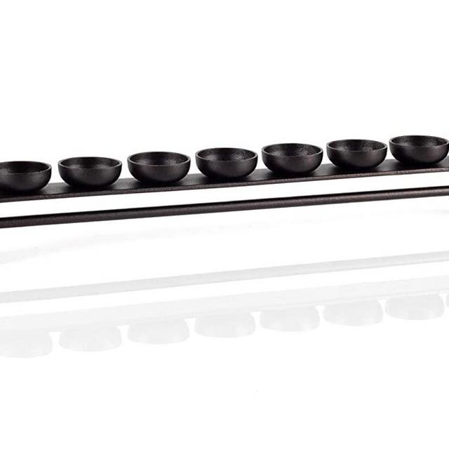 RTZEN Judaica - Large Decorative Tea Light Wrought Iron Hannukah Menorah, 9 TLight Branches, Handmade Israel Décor, for all 8 nights of Chanukah, Black Forged Rot Metal, Hanukah TeaLight Candle Holder