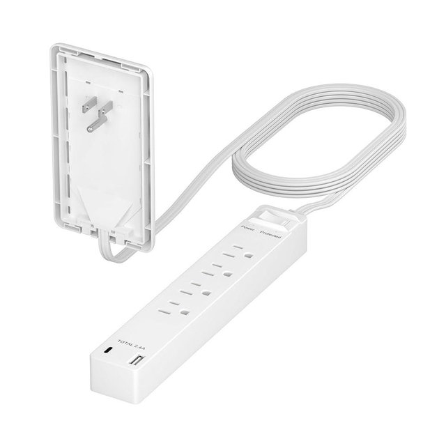 LIDER Surge Protected Outlet Extender, 4-Outlet Power Strip, 1 USB Type-A, and 1 USB Type-C Port, Surge Protect Up to 1500J, Ultra-Thin Wall Plate Plug with Cord Extender, 5ft Cord, ETL-Listed, White