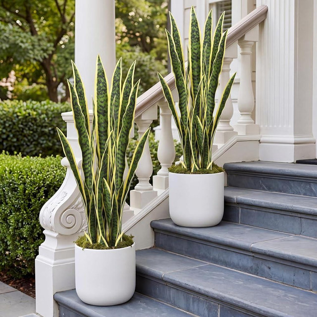 Crowye 2 Pack 3.15 Ft Tall Artificial Snake Plant Faux Sansevieria Plant Large Fake Snake Bulk in Pot for Home Office Housewarming Gift