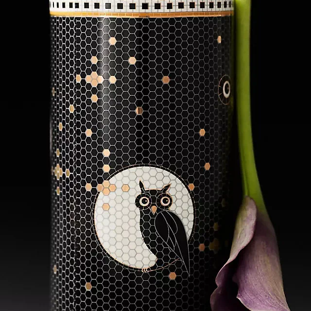 Bistro Tile Stoneware 24k Gold Accent Halloween Vase