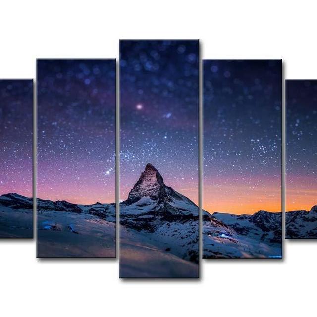 Fresh Look Color 5 Piece Wall Art Painting Starry Night Sky Over The Mountains Prints On Canvas The Picture Landscape Pictures Oil for Home Modern Decoration Print Decor for Living Room