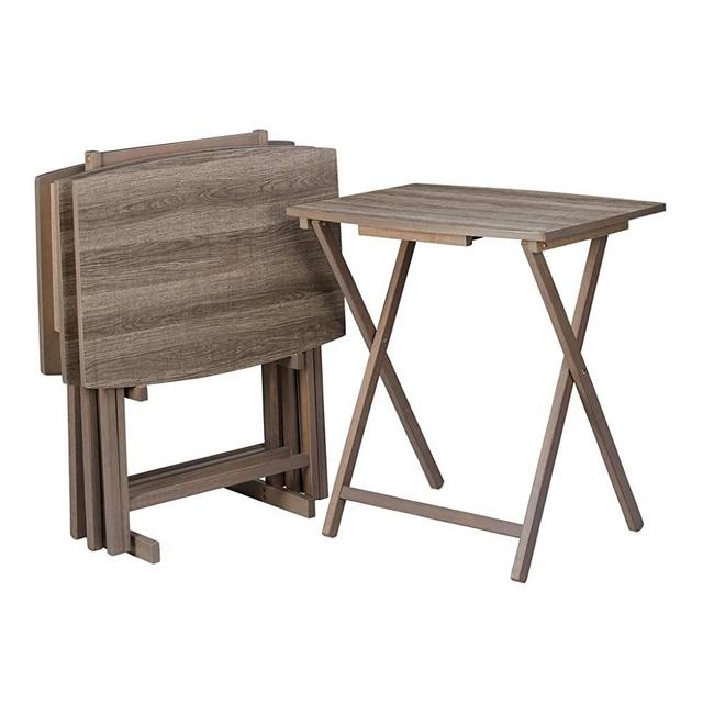 Mainstay 5-Piece Folding XL Oversized Tray Table Set, Rustic Gray