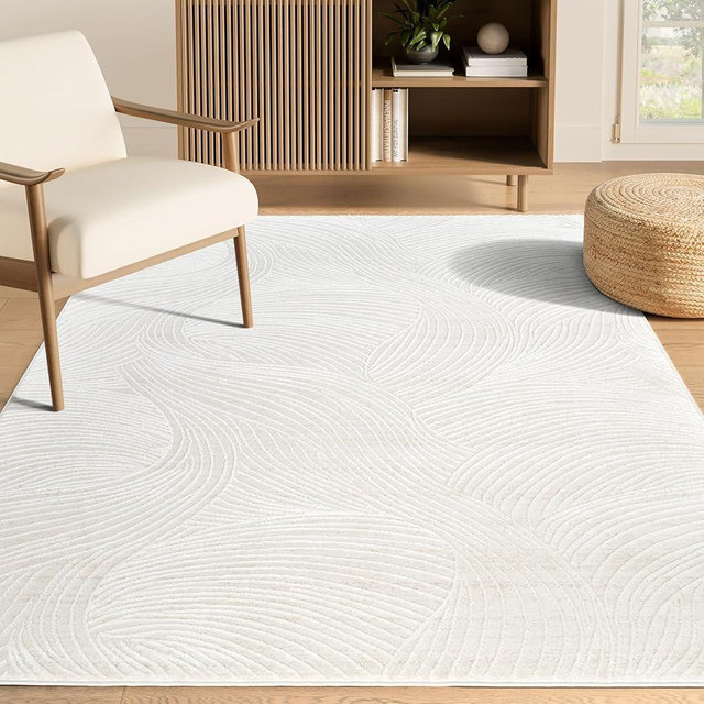 Abani Cream Area Rug - 8x10 Area Rugs for Bedroom - Vera Collection Wave Texture Pattern - Non-Shedding, Easy to Clean Durable Rugs for Living Room, Bedroom, or Office, Pet & Child Friendly