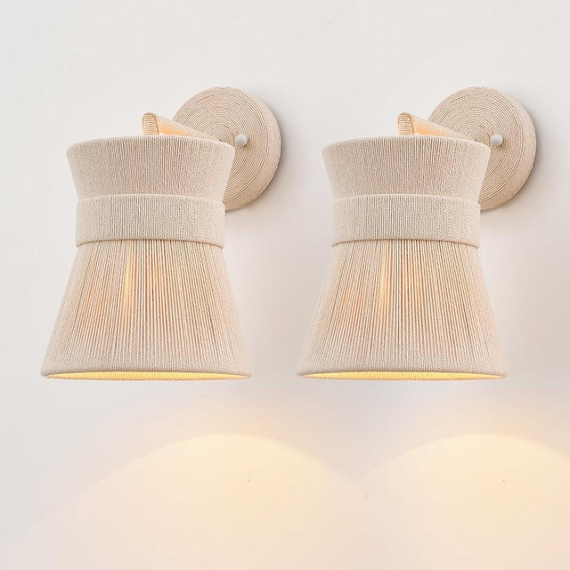 MhyTogn Set of Two Hand Woven Wall Sconces Boho Wall Lamp White Coastal Wall Lights for Bedside Hallway Vanity Stairway Fireplace Living Room, UL Listed
