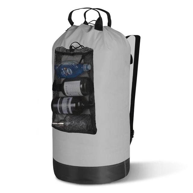 Quatish Laundry Bag Backpack, Laundry Bag with Straps, College Laundry Backpack Extra Large Heavy Duty, Waterproof Dirty Laundry Bag Backpack with 3 Pockets, Portable for Dorm, Apartment, Travel, Grey