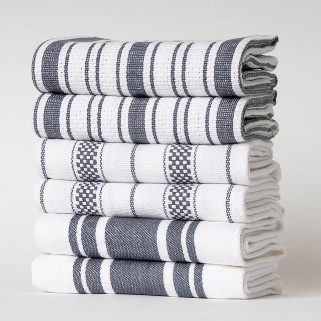 Casa De Lan Kitchen Towels Set – Pack of 6 (20’’ x 30’’) Extra Large Premium Cotton Dish Towels for Kitchen – Highly Absorbent – 100% Cotton – with Hanging Loop – Dark Grey Check Design