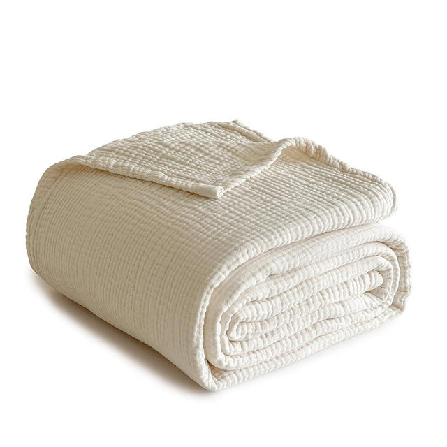 Simple&Opulence 100% Cotton Muslin Blanket, Lightweight Breathable 4 Layering Soft Cotton Throw Blanket,Gauze Blanket for Bed Couch Camping All-Season Use (Off White, 50"x60")