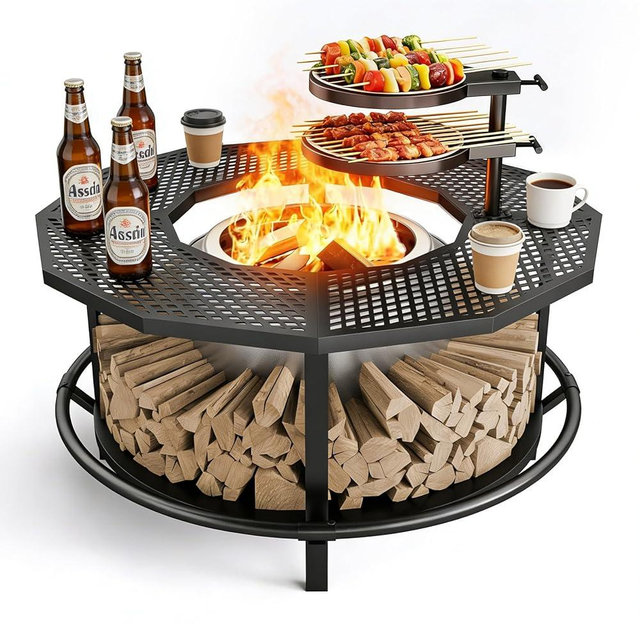 VELUVIA Fire Pit Surround Tabletop - 360° Fire Pit Guard for Solo Stove Bonfire & Ranger, Portable Protective Barrier for Wood Burning Fire Pits, UV-Resistant Outdoor Fabric & Adjustable Height