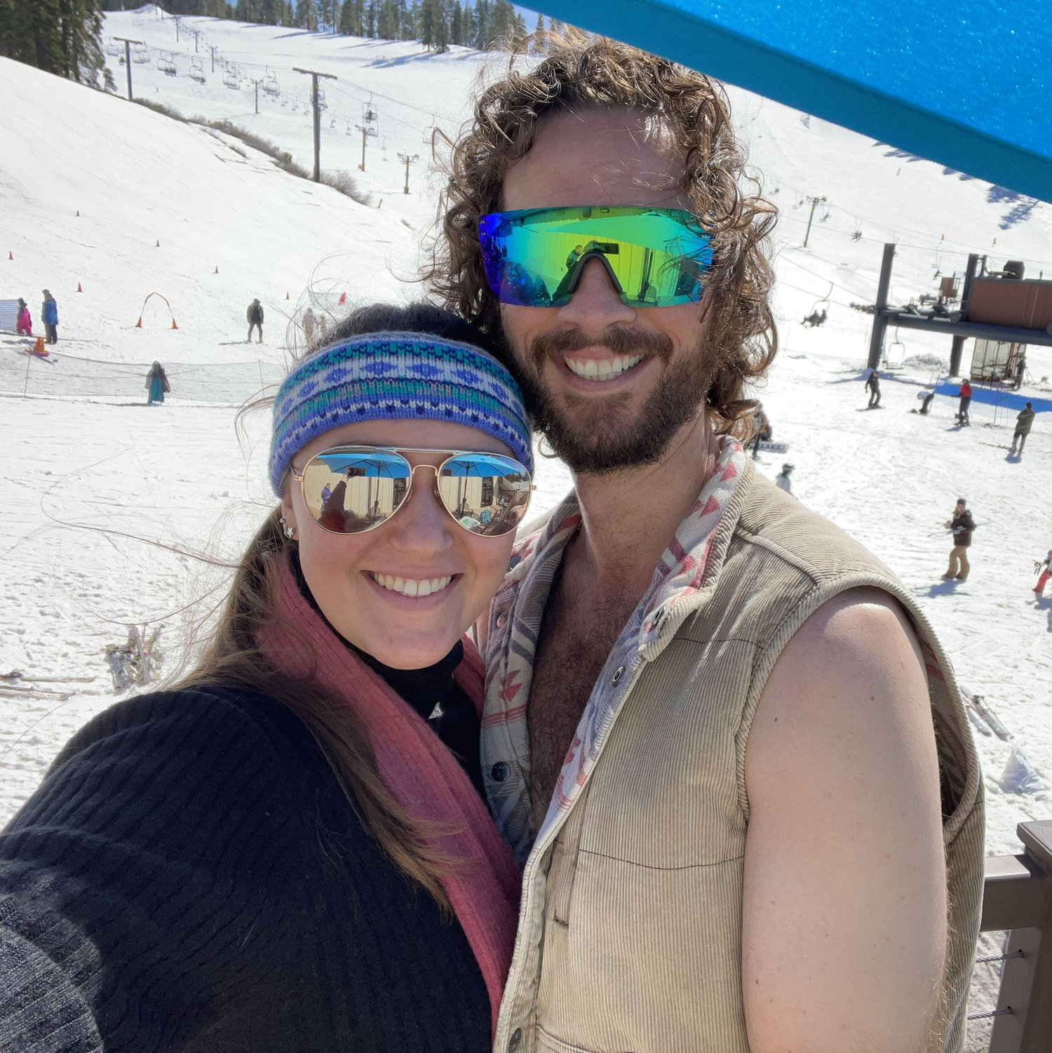 Madelynn and Blake spring snowboarding at Dodge Ridge