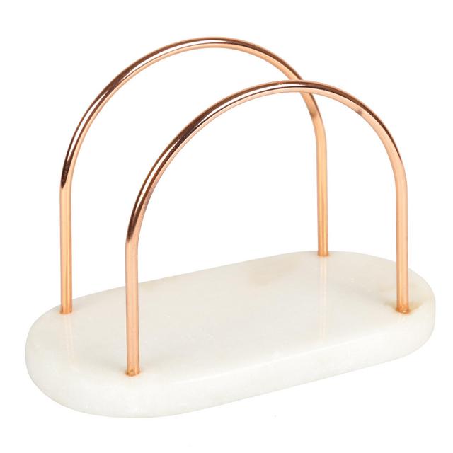 Creative Home Natural Marble & Wire Napkin Holder with Copper Finish, White