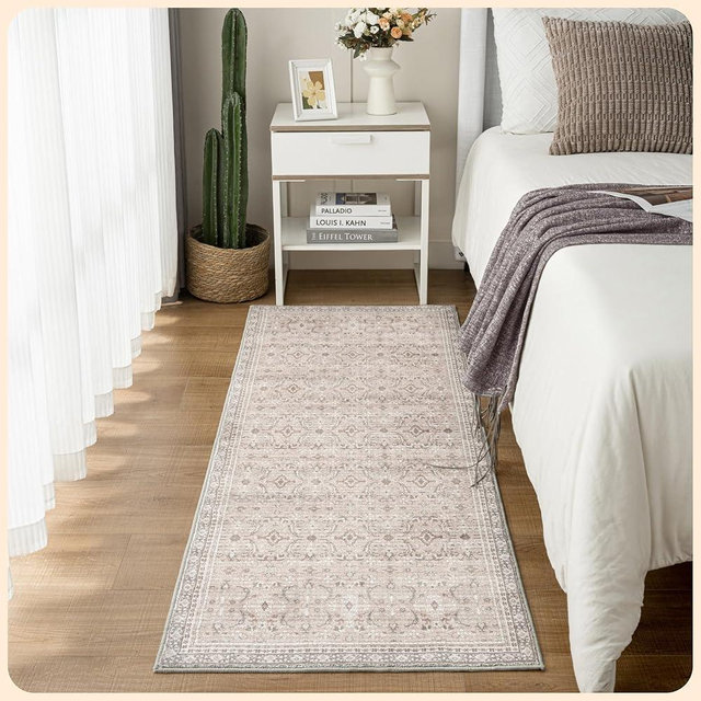 Istana Hallway Runner Rug 2.5x8 – Beige Grey/Light Cream Entryway Rug -Silk's Soft Touch Runners for Hallways - Stylish Kitchen Runner Rug Non Slip