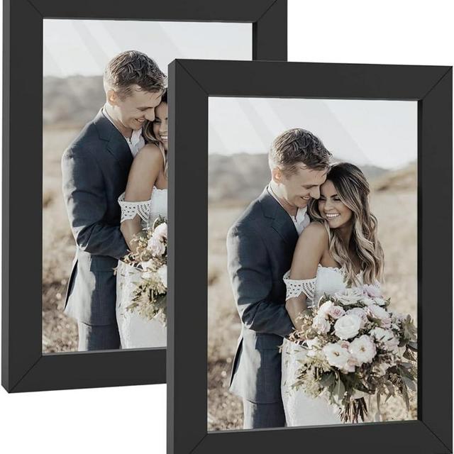 HappyHapi 4x6 Picture Frame, 2 Pack Wooden Black Picture Frames, Tabletop or Wall Display Decoration Photo Frames for Photos, Paintings, Landscapes, Posters, Artwork