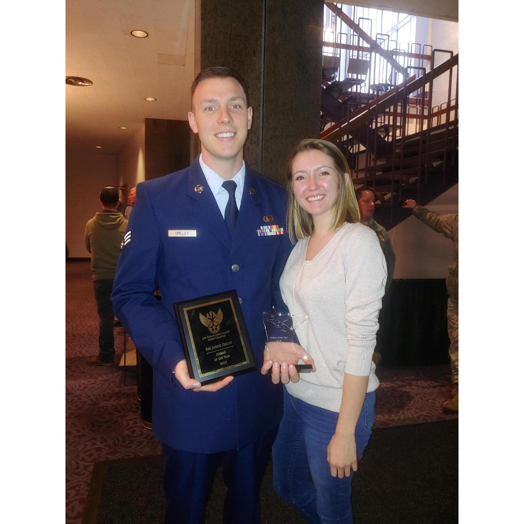 December 2019.
Taken after the 148th Fighter Wing's award ceremony where he was awarded:
-Airman of the Year for the Operations Group
-Air Force Association Bong Chapter Airman of the Year