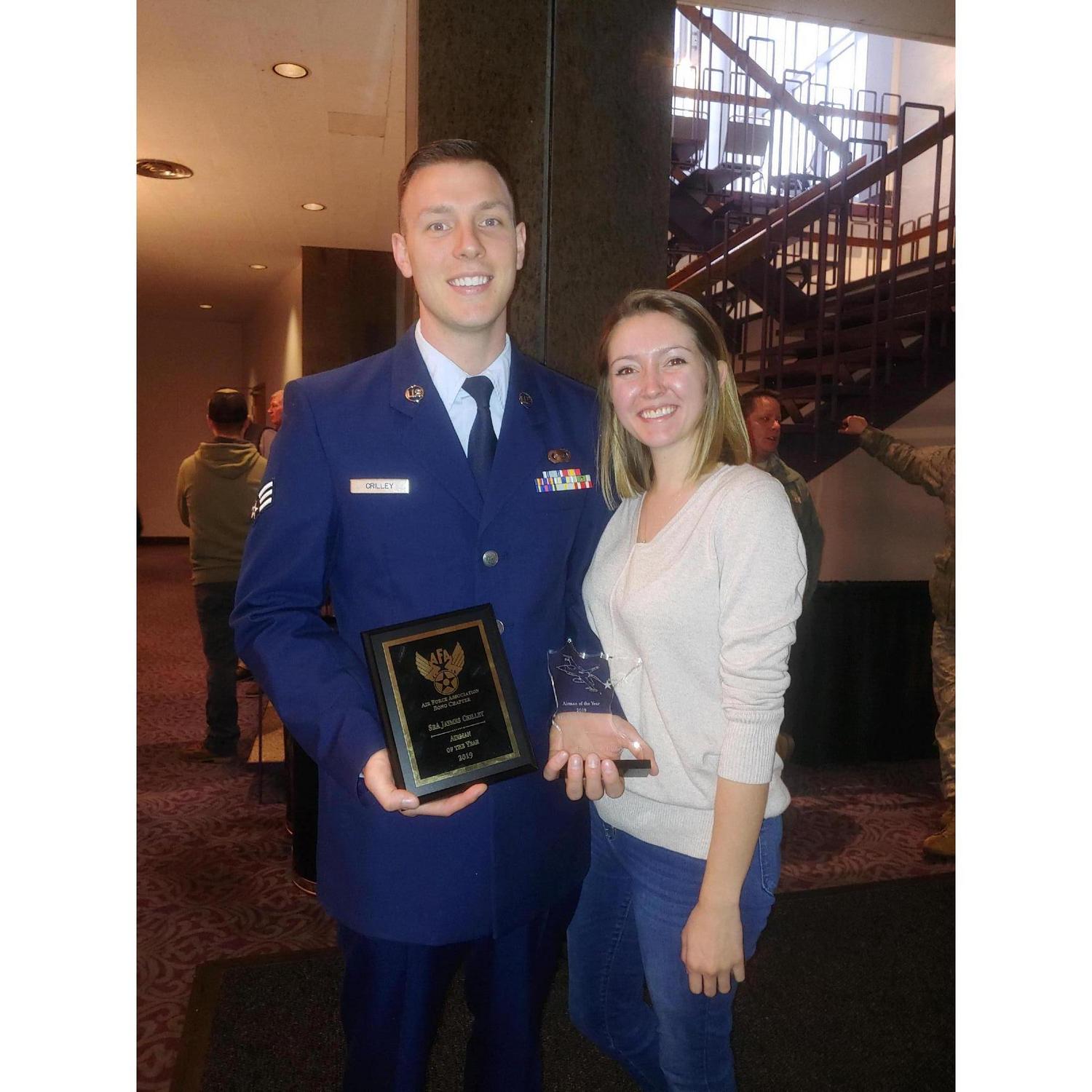 December 2019.
Taken after the 148th Fighter Wing's award ceremony where he was awarded:
-Airman of the Year for the Operations Group
-Air Force Association Bong Chapter Airman of the Year