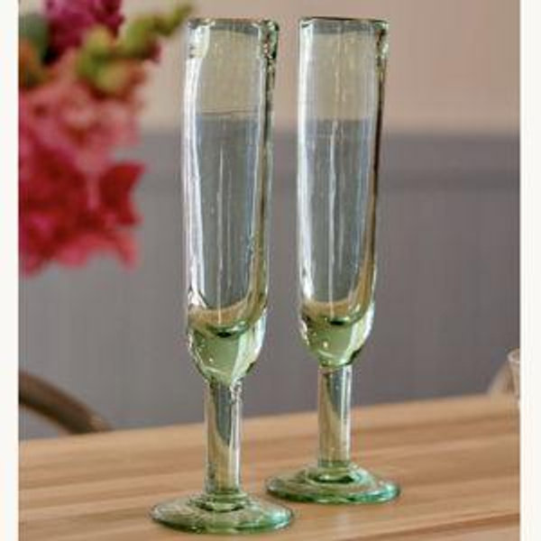 Aqua Recycled Glass Champagne Flutes