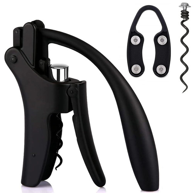 KEISSCO Compact Wine opener Vertical Lever Corkscrew Wine Bottle Opener with Foil Cutter & Extra Screw