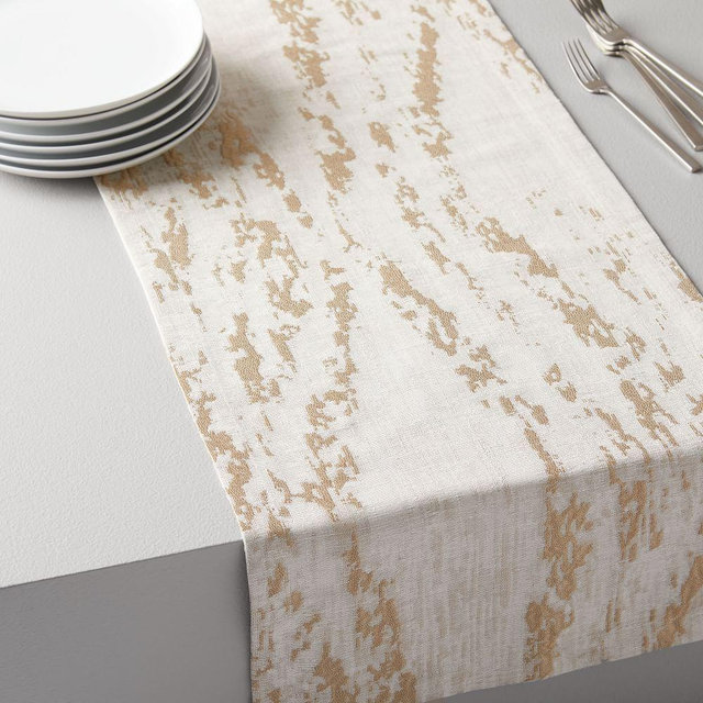 Bark Texture Jacquard Runner, Gold, Bark Border