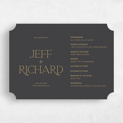 Black Ticket Wedding Program - Hazeldale
