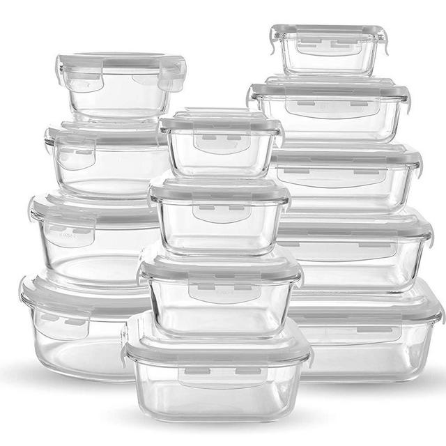 Chef's Star Glass Food Storage Containers [13-Piece Set] - Meal Prep Leakproof Container with Airtight Snap On Lids - Microwave, Oven, Freezer, Dishwasher Safe. for Kitchen, Lunch & Pantry - BPA Free