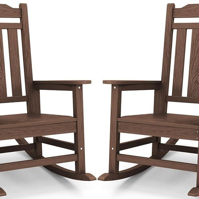 SERWALL Oversized Rocking Chair Set of 2 Outdoor, HDPE Outdoor Rocking Chair Set of 2, Coffee