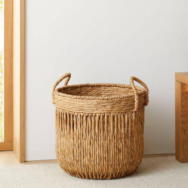 Vertical Lines Baskets, Large Round, Natural