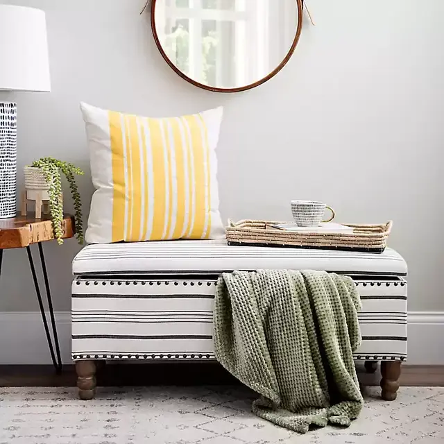 Black and White Striped Storage Bench