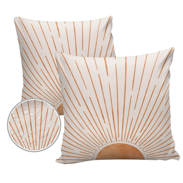 LOVE HOME DAY Mid Century Terracotta Sun Lines Outdoor Pillow Covers Set of 2,Decorative Waterproof Throw Pillow Case, Modern Minimal Art Cotton Linen Soft Cozy Cushion Pillowcases