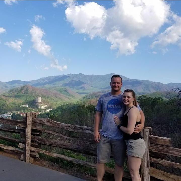 The day after getting engaged, driving around Smoky Mountain National Park. Scenic overlook, Gatlinburg, TN.