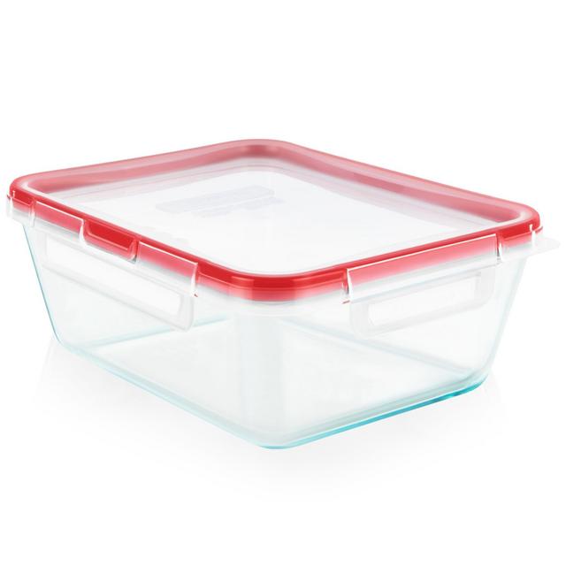 MealBox™ 5.8-cup Divided Glass Food Storage Container with Blue Lid