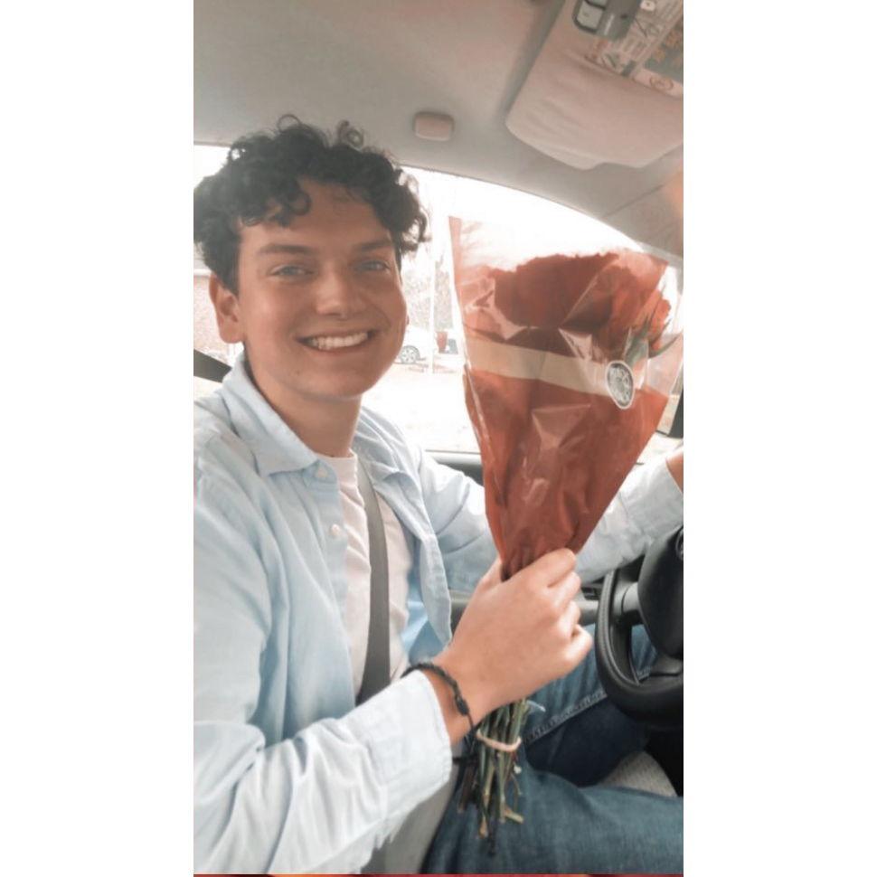 Our first date! Picked me up with roses and chocolate like the perfect gentleman!
