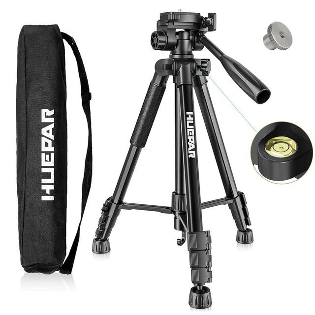 Huepar Professional Laser Level Tripod, 57-inch Adjustable Laser Level Stand, Suit for Heavy Duty Laser Levels, Point Lasers, Laser Distance Measures; 1/4" & 5/8" Thread Mount, Non-Slip Feet, TPD14B