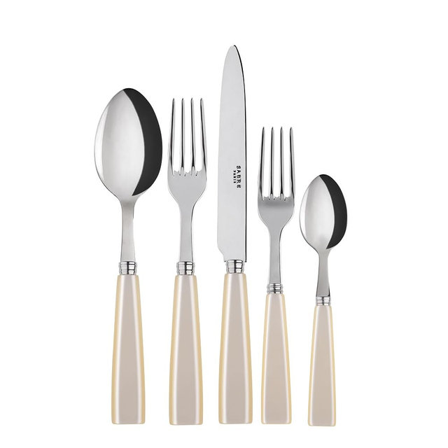 SABRE PARIS - 20-Piece Flatware Set For 4 - Icône Collection - Knives, Forks, Soup Spoons, Teaspoons & Dessert Forks - Stainless Steel & Acrylic - Dishwasher Safe - Pearly White