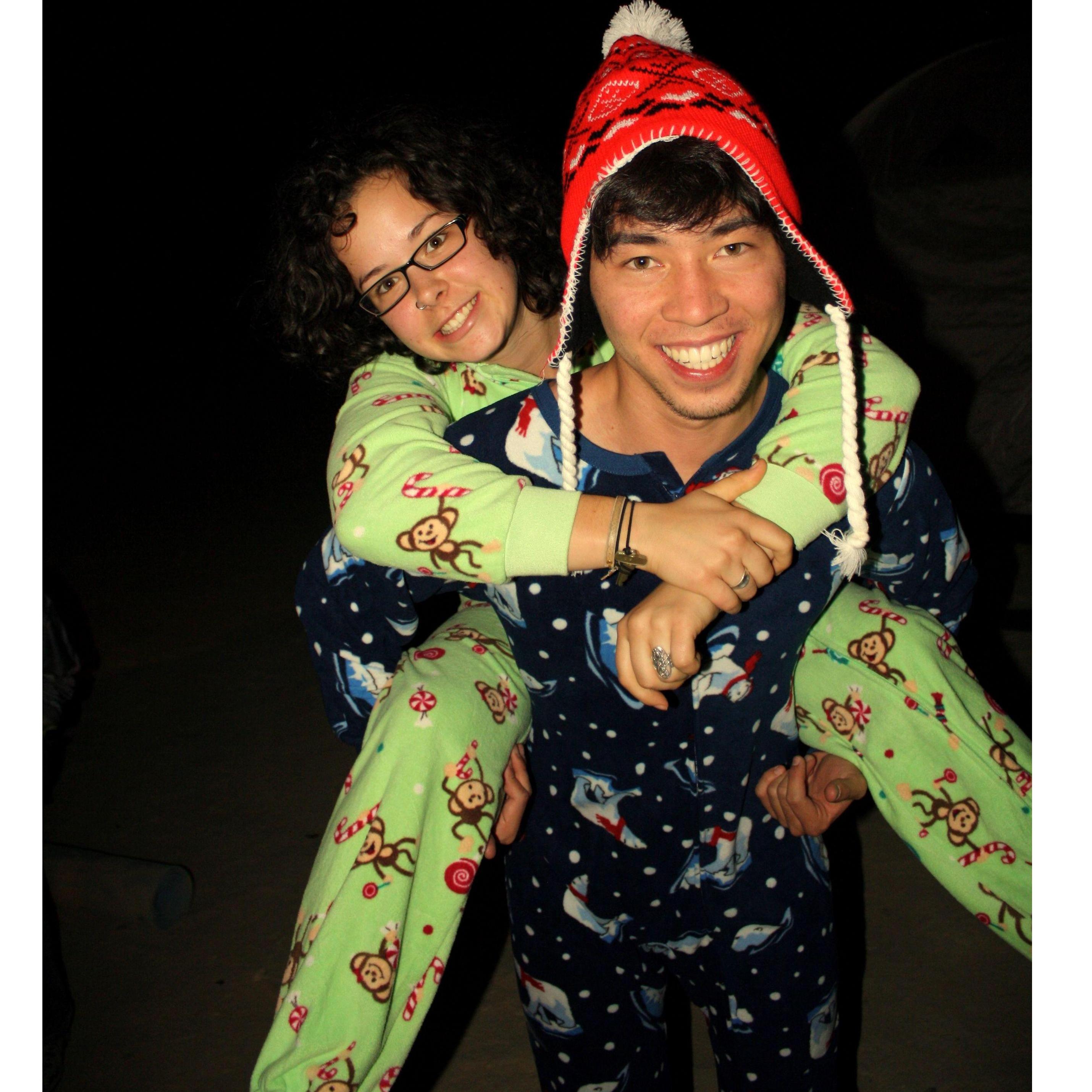 October 2009: Footie pajamas during a camping trip in Death Valley - made it on the Broad family Holiday Card that year, going down in history!