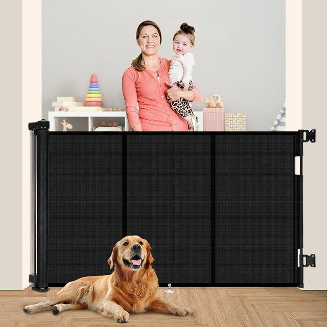 Miumoon 71 inch Retractable Baby Gates 42 inch Tall, Retractable Gate with Reinforced Strip Design to Prevent Crawling Through, 6 FT Retractable Dog Gate for Stairs, Doorways, Hallways, Indoor/Outdoor