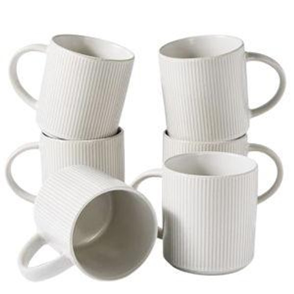 famiware Coffee Mug Set for 6, Star 16 oz Catering Mugs Cup Set with Handle for Coffee, Tea, Cocoa, Milk - Ceramic Stoneware Drinkware Set, Matte White